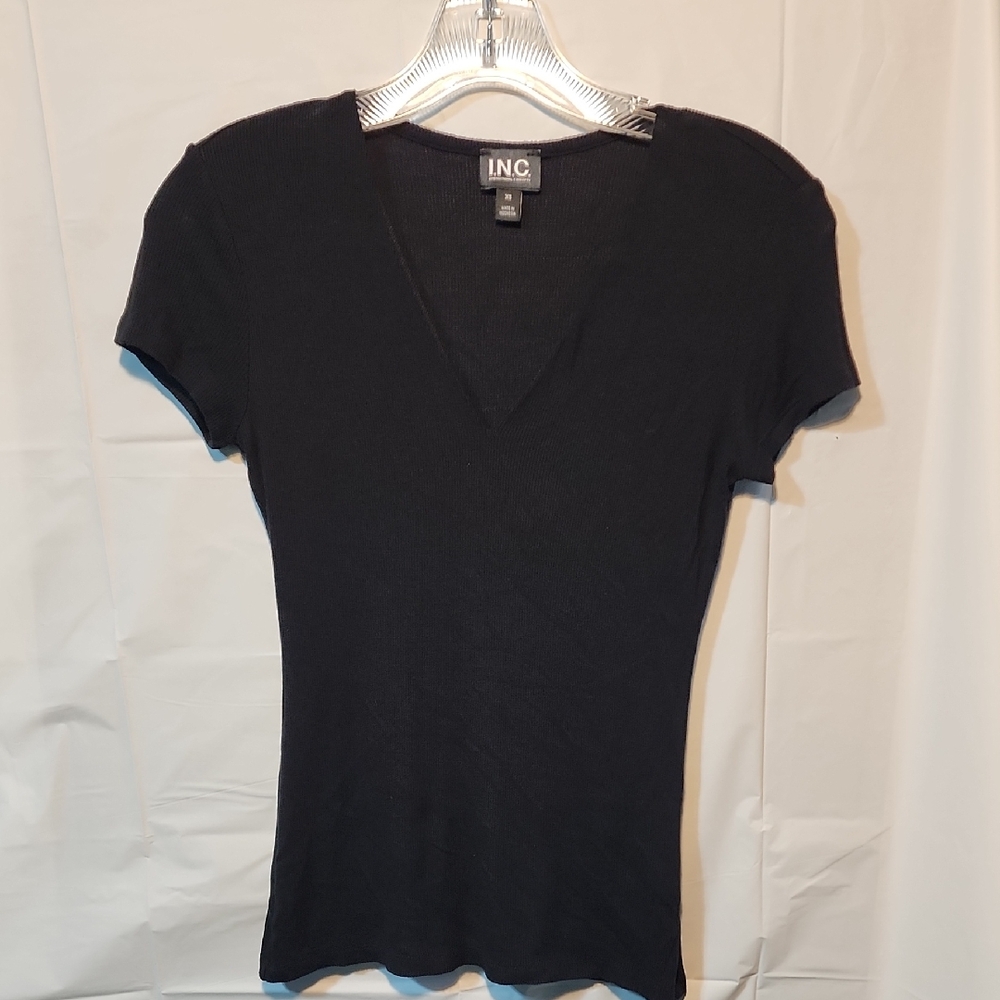 INC International Concepts Women's Classic Black Short Sleeve Tee